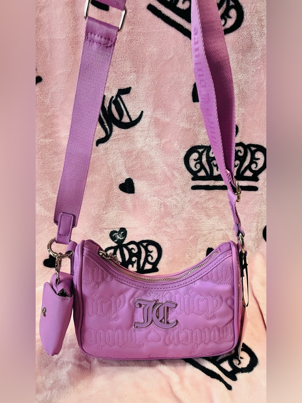 Juicy Couture Lavender Quilted Crossbody Bag with Coin Pouch